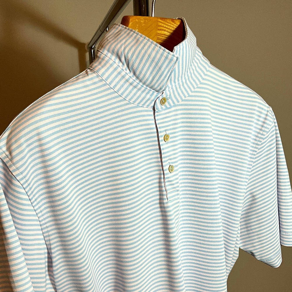 Peter Millar Crown Crafted Polo- Tailored Fit- size XL- Pink and Blue